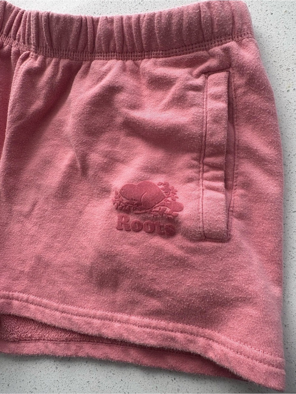 Roots Women's Dusty Pink Fleece Athletic Shorts - Picture 2 of 3